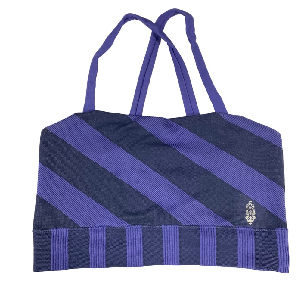 Free People Movement Women's Sz XS/S Purple Striped Cross Back Sports Bra